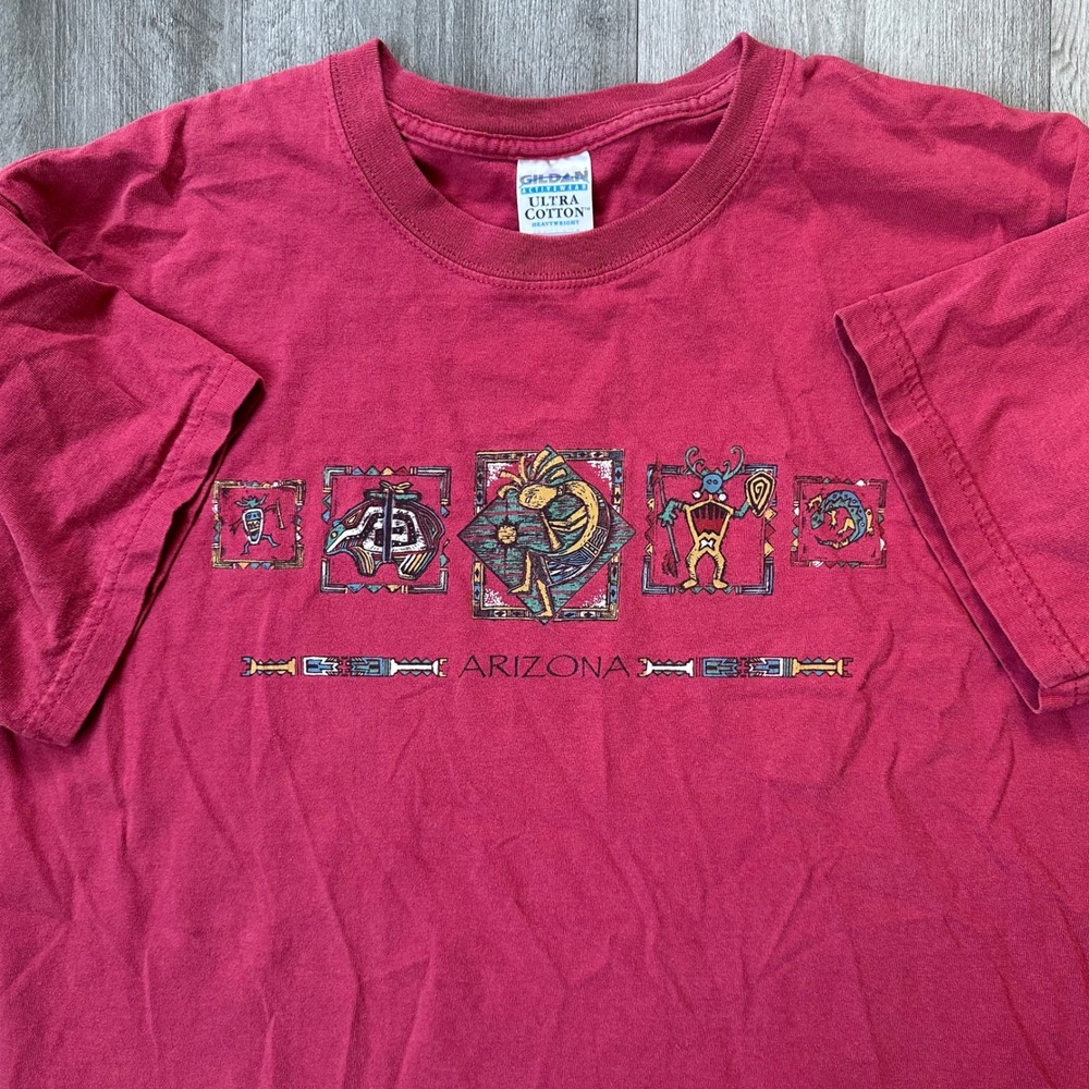 Vintage Faded Red Arizona Native American Surf Graphic T-Shirt Gildan sz L